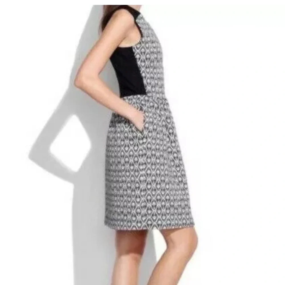 MADEWELL Afternoon Dress Diamond Jacquard Tribal Black White Sleeveless Sz Small - Picture 2 of 14